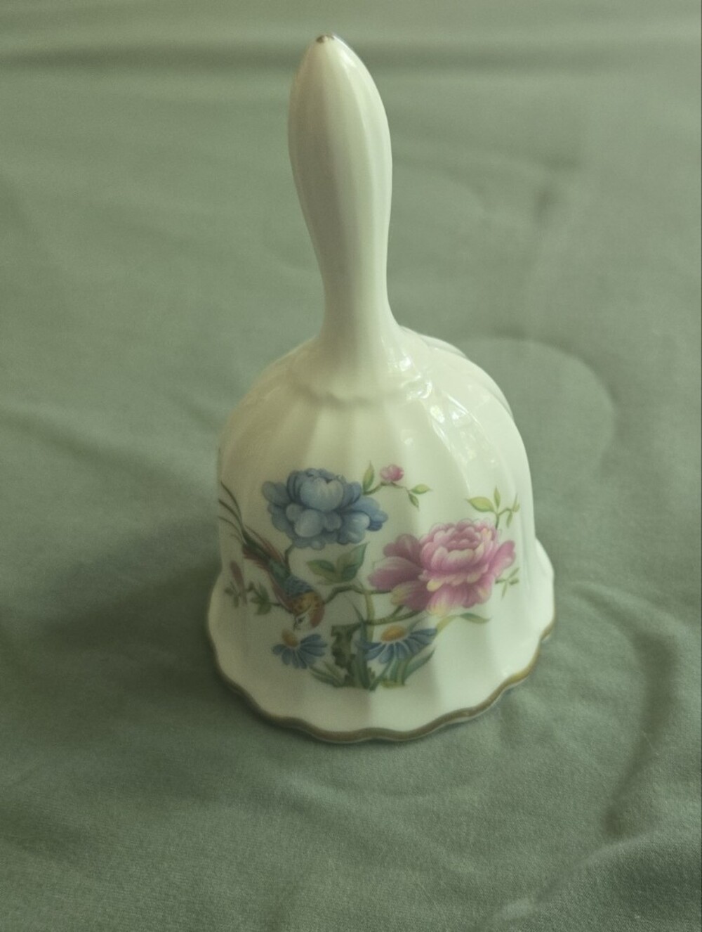 Spode White Porcelain Bell with Blue and Pink Floral Motif